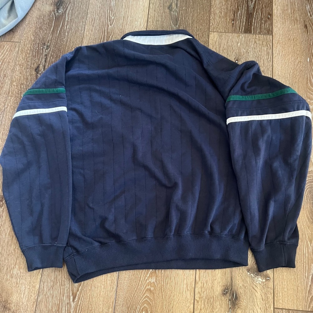 Greenline International Mens Striped Rugby Shirt XL Navy Blue Long Sleeve Ribbed - Picture 2 of 10